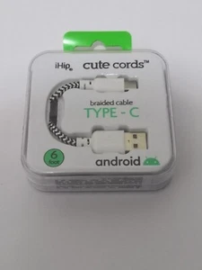 IHip Cute Cords Braided Cable Type - C Android BLACK AND WHITE 6 ft NEW - Picture 1 of 2