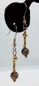 VINTAGE CLOISONNE PERLEN 5 mm SCHWARZ RUND 1" OHRHÄNGER NEU - Bild 1 von 3