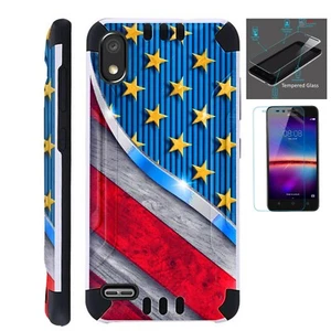 COMBAT for TCL A2X A2 Phone Case Cover + SCREEN PROTECTOR / US METALLIC FLAG - Picture 1 of 3