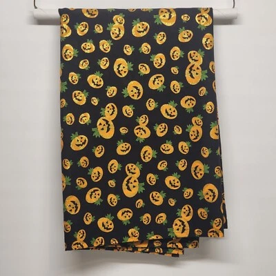 Black and Orange Halloween Pumpkin Pattern Linen Tablecloth 104 x 43 Inches - Image 1 of 4