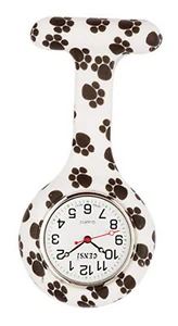 Censi Silicone Nurse FOB Watch Tunic Brooch Black and White Dog's Paw Print - Picture 1 of 1