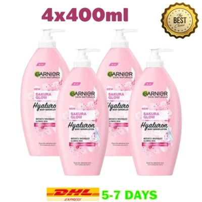 4x400ml Garnier Sakura Glow Hyaluron Body Lotion Nourishing Radiance Serum Milk - Image 1 of 4