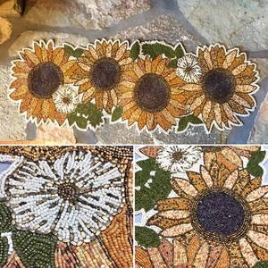 Tahari Beaded Sunflower Table Runner Centerpiece Designer Yellow Orange White - Picture 1 of 8