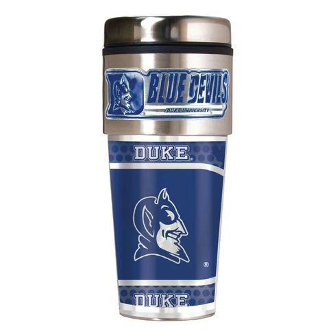 DUKE BLUE DEVILS 16 OZ STAINLESS STEEL COFFEE TRAVEL MUG WITH 3D METAL EMBLEM Cover