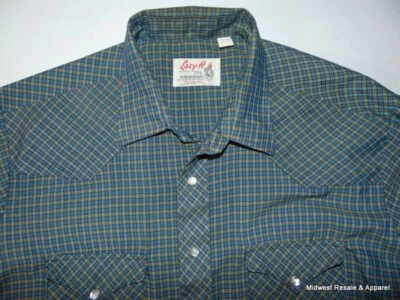 Мужская рубашка вестерн XL Lazy H сине-зеленая клетчатая с жемчужной застежкой - смесь полиэстера - Изображение 1 из 4
