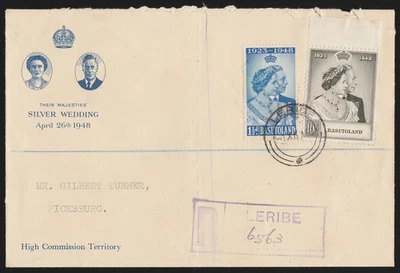 BASUTOLAND 1948 KGVI Silver Wedding set Registered FDC cover. To South Africa. - Image 1 of 2