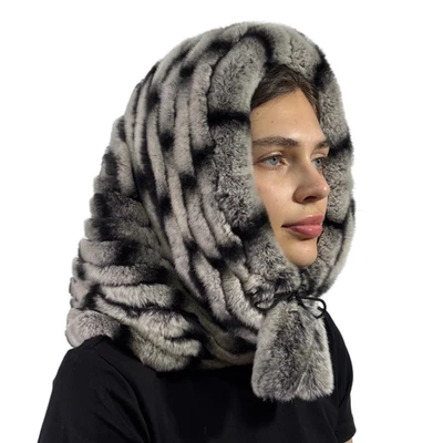 Women's Rabbit Fur Hood Winter Real Fur Hat Winter Fur Scarf Russian Fur Hats - Image 1 of 4