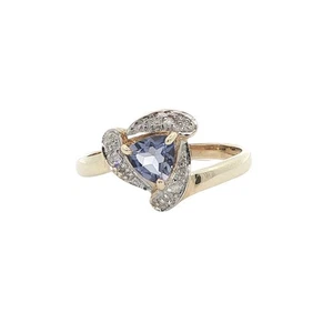Anello a grappolo in oro giallo 9 kt con tanzanite e diamanti - Foto 1 di 4