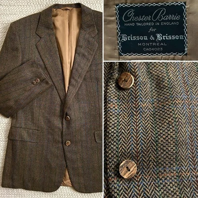 Vintage Hand Tailored 100% Cashmere Gun Sport Coat 44R Herringbone Tweed Horn - Image 1 of 4