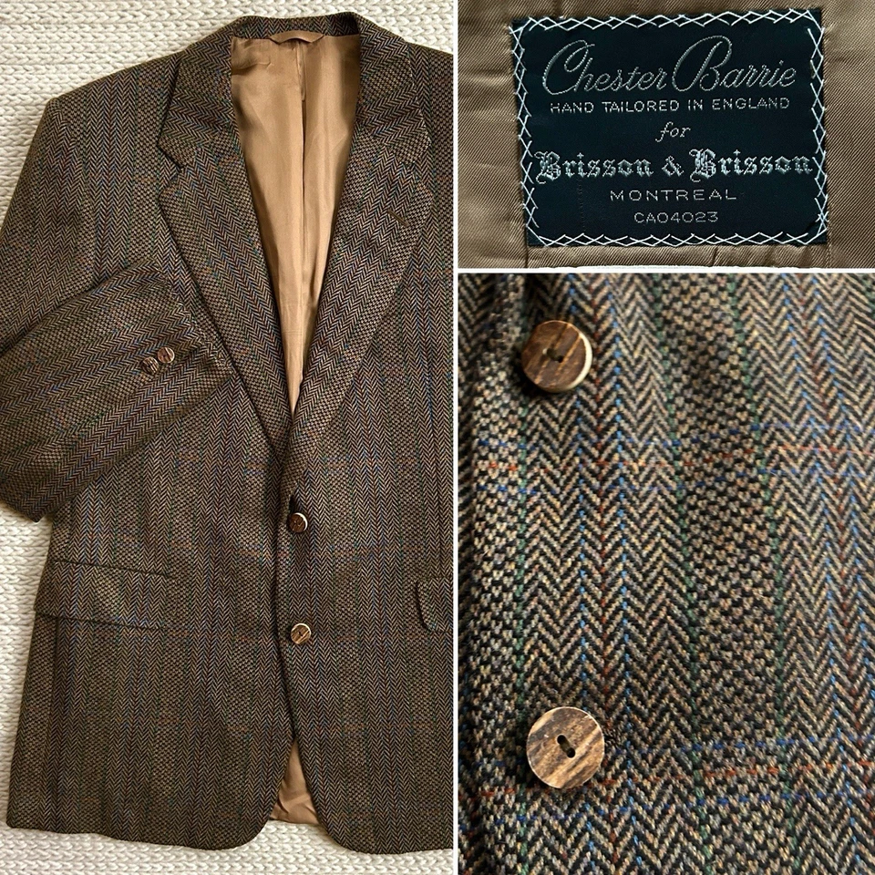 Abrigo deportivo vintage a medida 100 % cachemir pistola 44R espiga tweed cuerno Foto 1 de 4