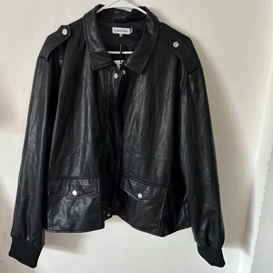 Giacca Moto Calvin Klein Donna Nera Ecopelle Cropped Taglia 3X NUOVA - Foto 1 di 15