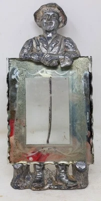 RARO! Antiguo marco de fotos c1900 borde de corteza de pastel caballete de vidrio metal niño como está Foto 1 de 4