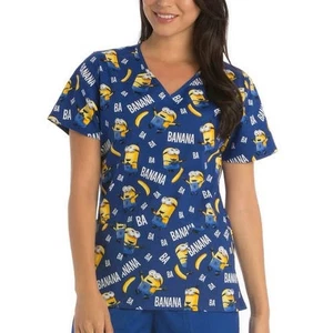Despicable Me Minions Made Scub Top Size XL Short Sleeve Bananas Pocket - Picture 1 of 6