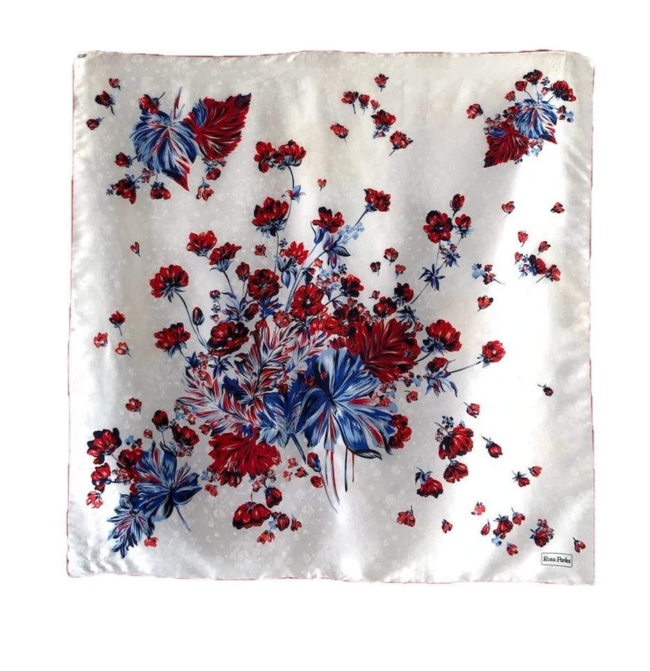 ROSA PARK Blanco Floral Seda Mujer Bufanda HECHO EN PAVO 35"/36" EX CON Foto 1 de 4