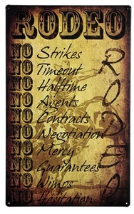 RODEO RULES Metal Tin Sign NO WIMPS Bull Riding Cowboy Cowgirl Country Western  - Picture 1 of 1
