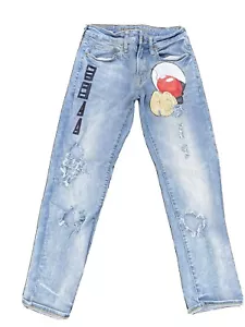 American Eagle Hand Painted Custom Designed Jeans Blue 28X28 Distressed RARE Pop - Picture 1 of 12