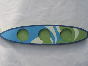 Surfs Up Tabla de Surf Triple Votivo Portavelas Madera Verde Blues Crema Regalo NUEVO - Imagen 1 de 4