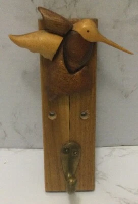 Handmade Wooden Hummingbird Decor Hanging Key Coat Holder Hook Rack - Image 1 of 4