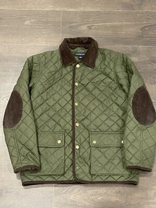 Lands End Kids Boys 10-12Coat Jacket Green Snap Quilted Nylon Pockets Barn Field - Picture 1 of 8