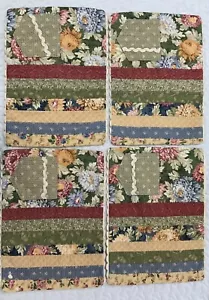4 Handmade Patchwork Quilted Placemats VINTAGE GRANNY CORE 1960s 17” - Picture 1 of 7