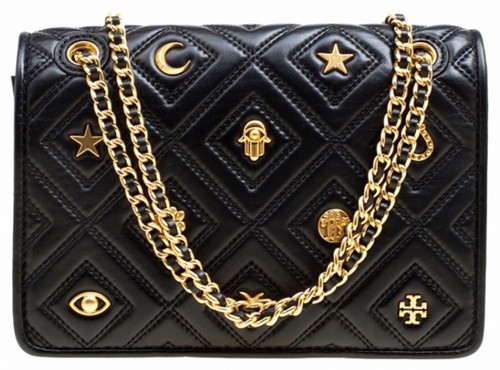 Borsa a tracolla Tory Burch piccola in pelle nera Farida Fleming Charm con charm