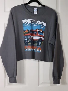 Junk Food Ford Bronco Print Grey Crop Top Long Sleeve Sweatshirt Size Medium - Picture 1 of 10