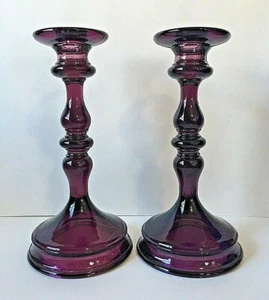 Vintage 1920 Imperial Amethyst lila Paar antike Glasspindel Kerzenständer - Bild 1 von 12