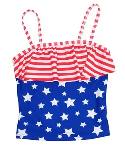 SO American Patriotic Star & Stripes Tankini Top Kids Girls Swimwear 4,7/8,10,16 - Picture 1 of 1