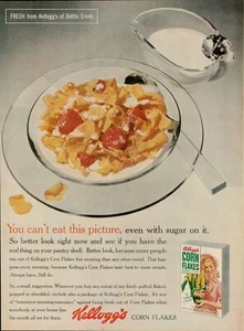 Kellogg's Corn Flakes 1954 desayuno cereal vintage retro impresión anuncio arroz crujiente - Imagen 1 de 8
