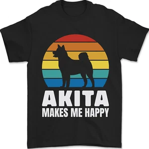 Akita Makes Me Happy Lustige Hund Inu Herren 100% Baumwolle - Bild 1 von 2