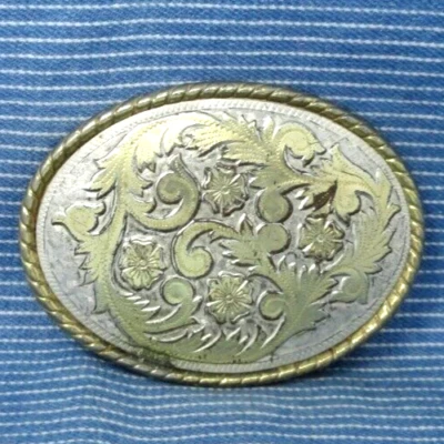 Classic Western Belt Buckle Cowboy Scroll Flourish Vintage 80s W USA     .TWY863 - Image 1 of 4