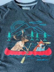 T-Shirt Eddie Bauer Jungen Größe Medium 10-12 grau kurzärmelig Camping Outdoor Fuchs - Bild 1 von 5