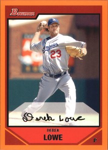 2007 Bowman Orange Los Angeles Dodgers Baseball Card #49 Derek Lowe /250