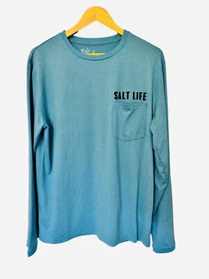 Salt Life shirt Men Medium Blue Fishing Long Sleeve Performance Crew Pullover - Image 1 of 3