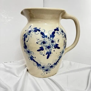 RARE 9.5” H  Heart Motiff Paul Storie Pottery Texas Salt Glaze Pitcher Excellent - Picture 1 of 7