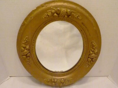 ESPEJO DE PARED VICTORIANO Antiguo 15" Yeso y Madera MARCO OVALADO Foto 1 de 4