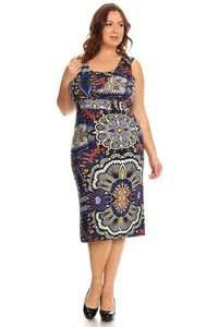 Damenkleid 1X, 2X, 3X, 4X (16W-22W) royalblau mehrfarbig ärmellos halbhoch! - Bild 1 von 1