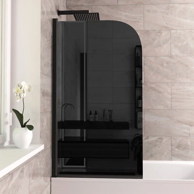 NES HOME 800 Curved Bath Screen Matt Black Profile With Glass Reversible Denver