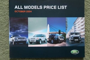 LAND ROVER RANGE ROVER PRICE LIST SALES BROCHURE 2004 Defender Freelander 2 - Picture 1 of 5