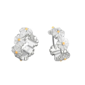 Women Girl 925 Silver Plated Daisy Flower Huggie Hoop Earrings 15mm Gift L20 - Picture 1 of 5