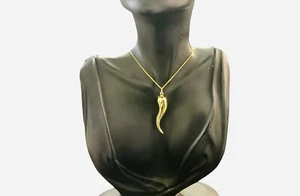 14k Gelbgold italienisches Horn großer Anhänger hohl - Bild 1 von 4