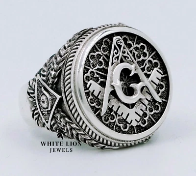 Massonico Massone Terzo Occhio 925 Argento Sterling Religioso Uomo Biker Anello - Immagine 1 di 4