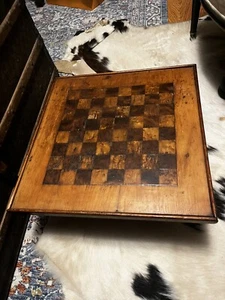RARE Antique Primitive Table top Inlaid Wood Checkerboard Game Board With Legs - Picture 1 of 24