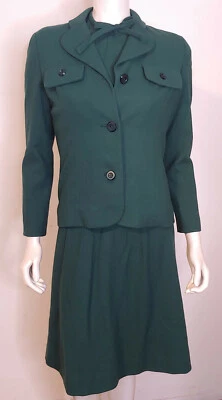 Vestido vintage verde pino sin mangas + chaqueta traje XS S 2 4 6 lazo lana pintuck Foto 1 de 4