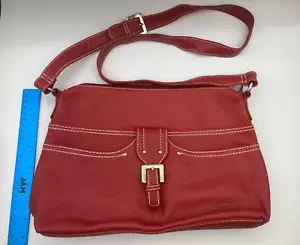 Stone Mountain Red Leather Purse Tote Adjustable Strap Used Good Condition - Picture 1 of 23