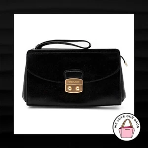 NEW $275 COACH Large FLAP CLUTCH Black Crossgrain Leather Brass Wristlet Bag - Picture 1 of 5
