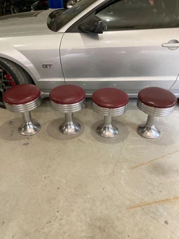Vintage 1950s 1960s Diner Soda Shop stools Lot (4) 19” Chrome Ice Cream Parlor Cover