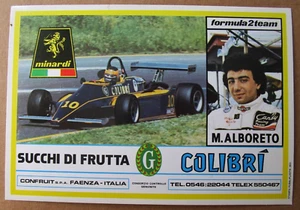 Cartolina "MICHELE ALBORETO - MINARDI FORMULA 2 TEAM - SUCCHI COLIBRI' " - 1981 - Picture 1 of 2