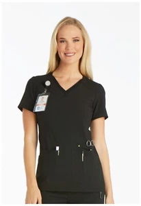 Cherokee Scrubs V-Neck Knit Panel Top CK605 BLK Black Free Shipping - Picture 1 of 4