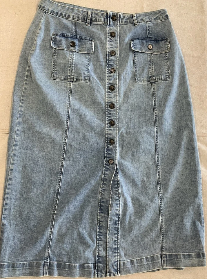 Falda vaquera Reba para mujer 14 paneles hasta la rodilla dobladillo modesto occidental Y2K Foto 1 de 4